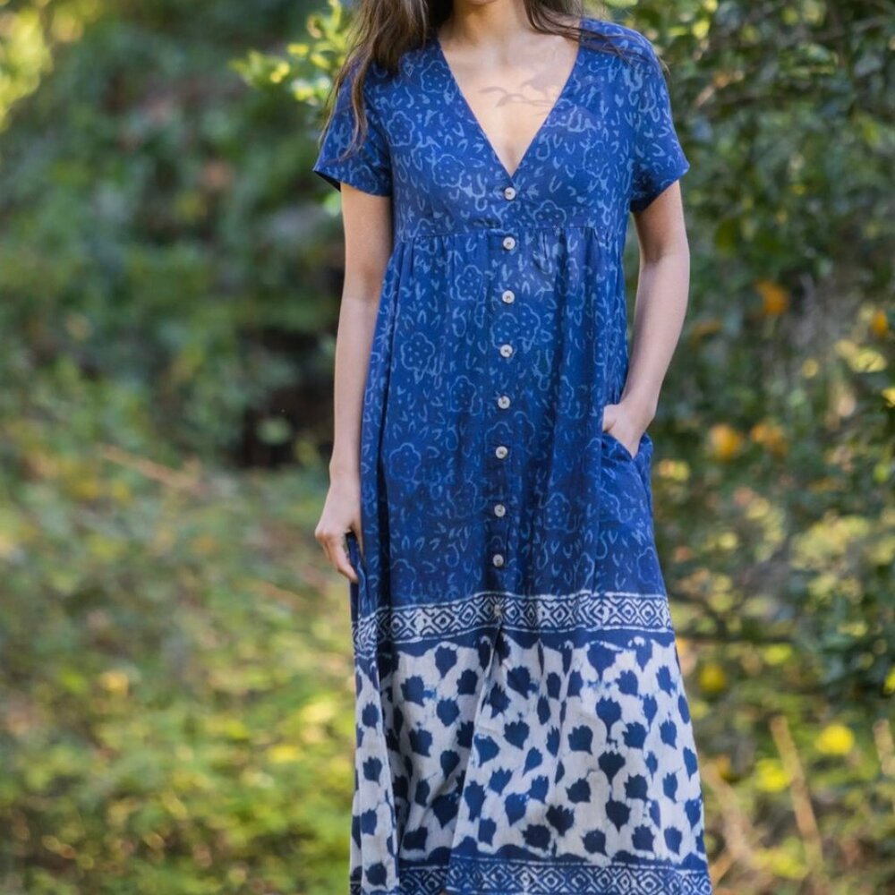Natural Life Avery Soft Midi Dress, Flowy, Button Up with Pockets, Tie Dye Comfy